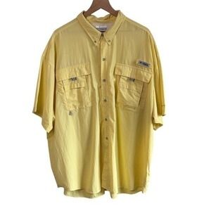 Columbia PFG Fishing Shirt Yellow‎ Short Sleeve Button Down Men's 3XT